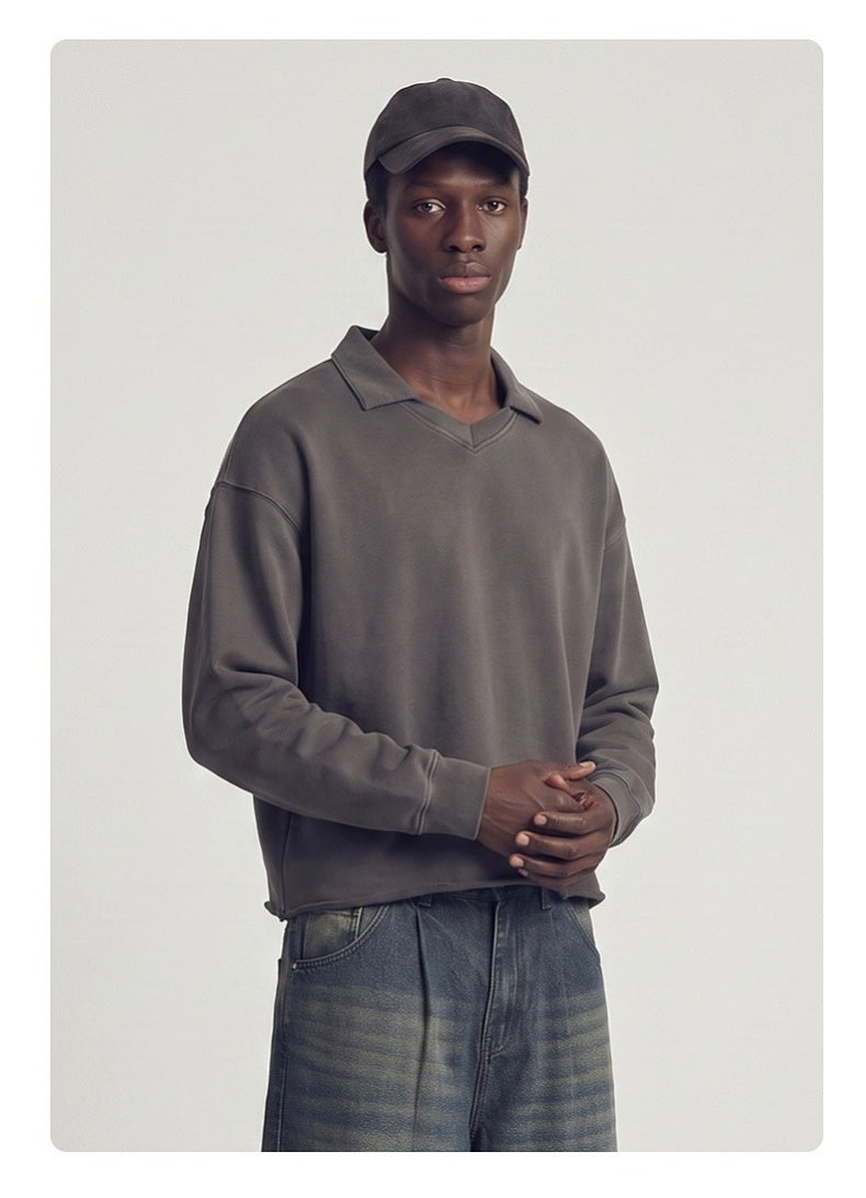 Washed Boxy V-Neck Terry Sweatshirt