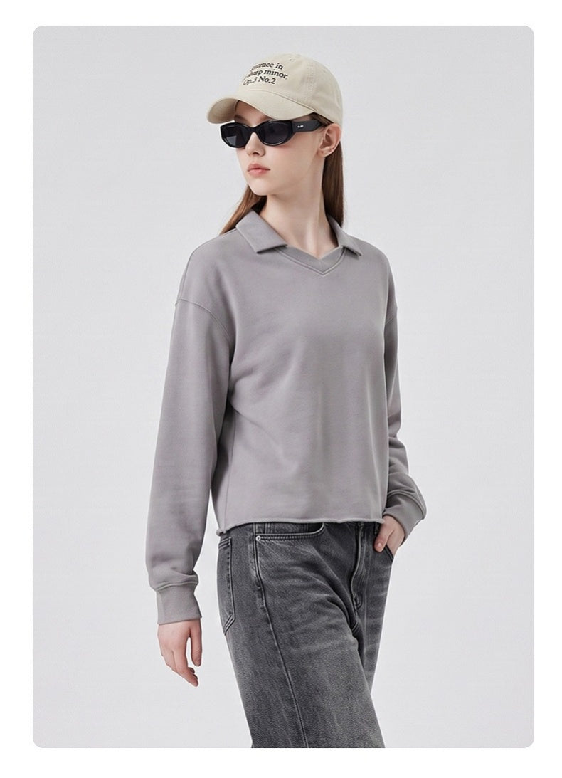 Washed Boxy V-Neck Terry Sweatshirt