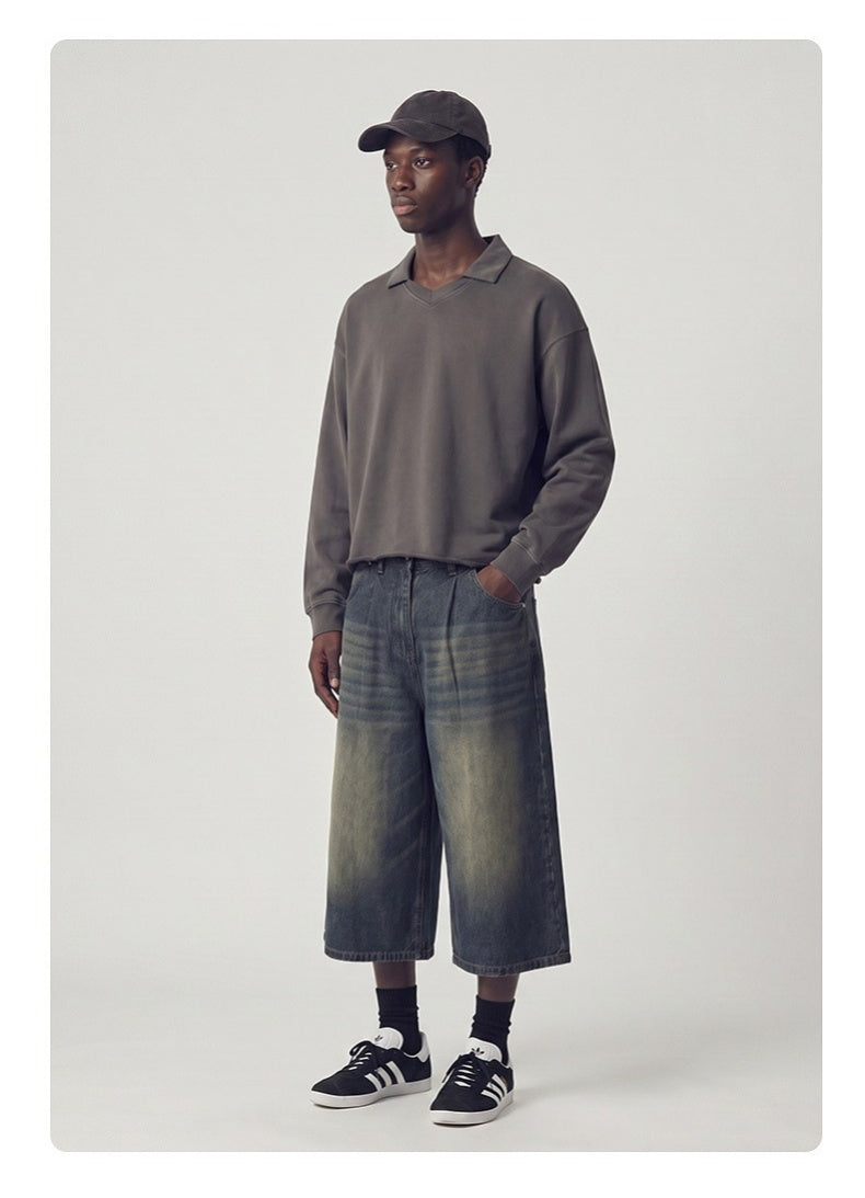 Washed Boxy V-Neck Terry Sweatshirt