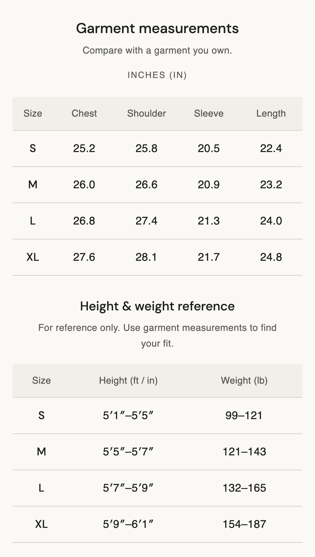 Size chart